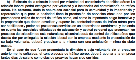 Los controladores de empresas privadas que quieran dimitir deben precisar con tres meses a sus empresas